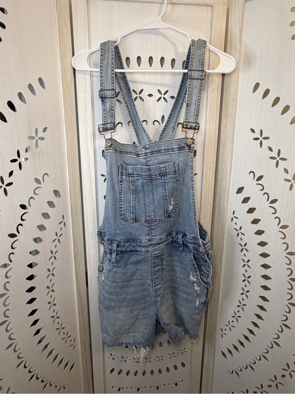 Judy Blue Light Wash Distressed Denim Shortalls Short Overalls